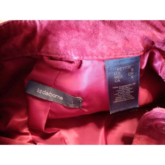 Vtg Liz Claiborne Women Petite S Red Suede Jacket Blazer Button Down Mock Collar - Picture 5 of 7